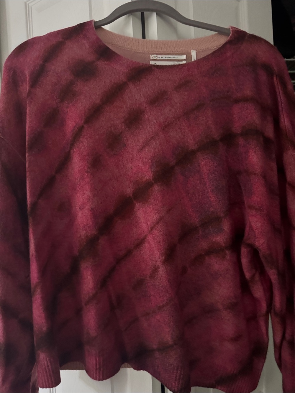 Anthropologie Maroon and Black Tie-Dye Crewneck Sweater